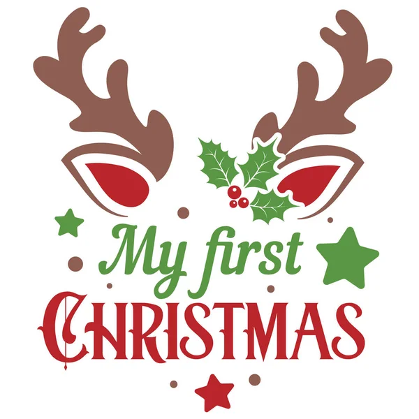 Geyik suratlı ilk Noel vektör çizimim. Çocukların Noel tasarımı Noel tebrik kartları, poster, baskı, etiket, davetiyeler, bebek tişörtü, kupa, hediyeler için uygun..