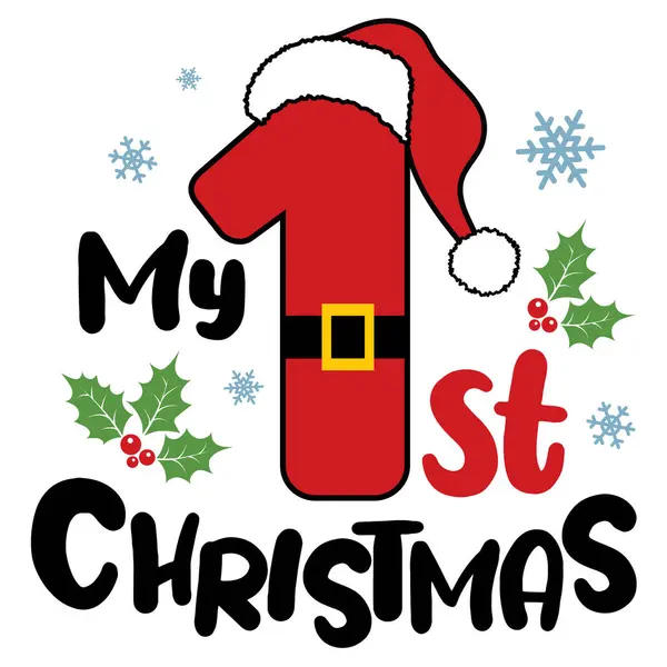 Noel Baba şapkası numarasıyla ilk Noel vektör illüstrasyonum. Çocuklar için Noel şarkısı tasarımı Noel tebrik kartları, poster, baskı, çıkartma, davetiyeler, bebek tişörtü, kupa, hediyeler için uygun..