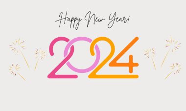 Modern geometrik soyut arka planlı retro tarzıyla mutlu yeni yıl 2024 kapağı. Mutlu yıllar tebrik kartı pankartı tasarımı.