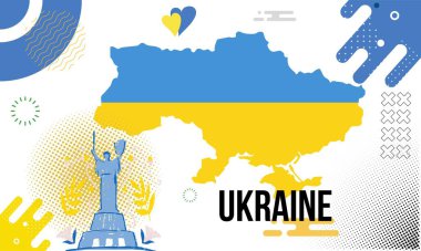 Soyut modern tasarım ile Ukrayna 'nın bağımsızlık günü. Tipografi mavi ve sarı renk temalı Ukrayna bayrağı ve haritası