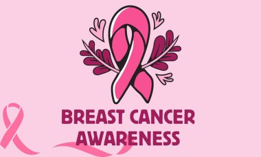 Göğüs kanseri farkındalığı ayı modern tarz pankart tasarımı. Kurdele illüstrasyonlu düzenlenebilir pankart.