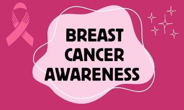 Göğüs kanseri farkındalığı ayı modern tarz pankart tasarımı. Kurdele illüstrasyonlu düzenlenebilir pankart.