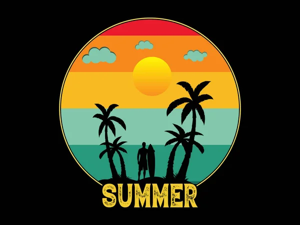 Paquete Diseño Camiseta Verano Verano Playa Vacaciones Camisetas Verano Surf — Vector de stock