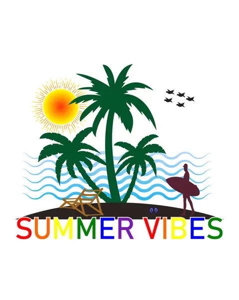 夏のTシャツデザインバンドル 夏のビーチバケーションTシャツ 夏のサーフィンTシャツベクターデザイン — ストックベクタ
