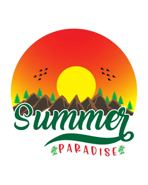 夏のTシャツデザインバンドル 夏のビーチバケーションTシャツ 夏のサーフィンTシャツベクターデザイン — ストックベクタ