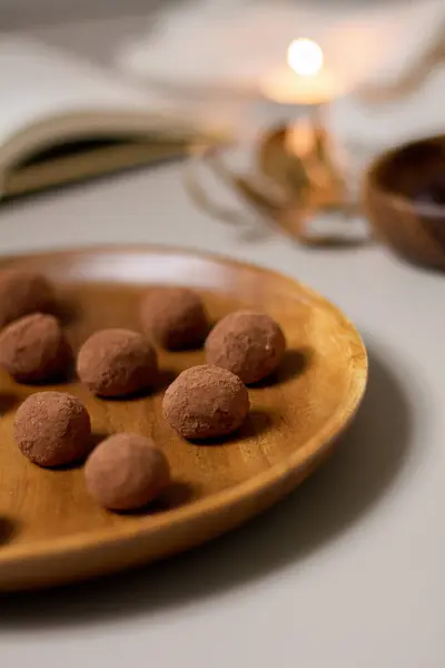 Delicious Dessert Concept Closeup View Chocolate Truffles Covered Cocoa Powder — Stock Photo, Image