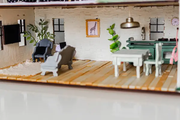Kitchen Living Room Doll House Miniature Handmade House — Stock Photo, Image