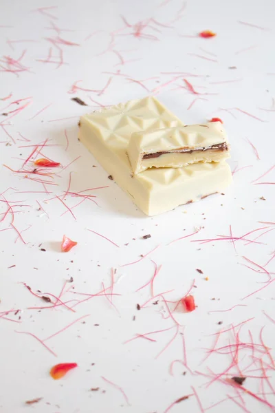 Barra Chocolate Blanco Composición Caramelo Concepto Estilo Alimentos —  Fotos de Stock