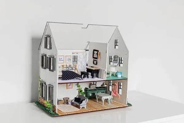 Inside of Doll house. Miniature handmade house.