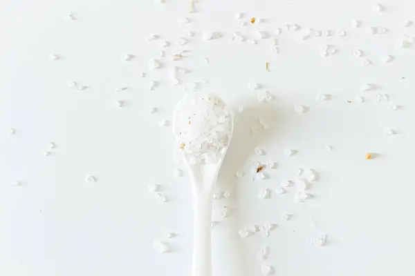 Health Care Spa Concept Mock Spoon Bath Salts White Background — Stock Photo, Image