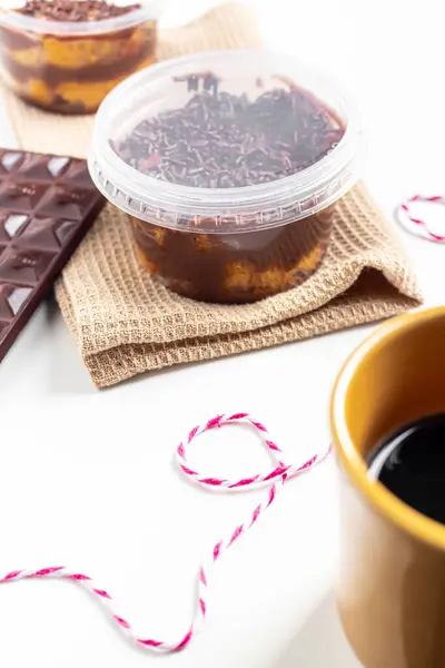 Carrot Chocolate Jar Cake Minimalist Composition Chocolate Bar Kitchen Cloth — Stock Photo, Image