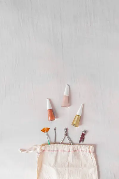 Beauty Blog Manicure Compositie Met Nagellak Manicure Gereedschappen Afkomstig Uit — Stockfoto