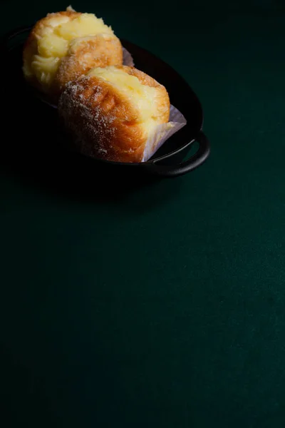 Rosquillas Berlinesas Sartén Negra Concepto Panadería Brasileña —  Fotos de Stock