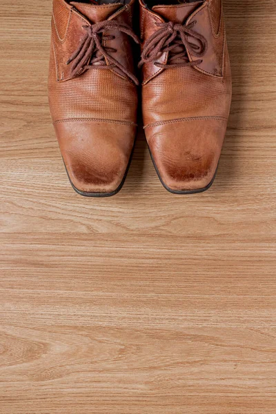 Мужская Кожаная Обувь Деревянном Фоне — стоковое фото