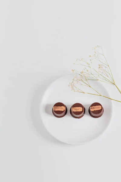 Καραμέλες Σοκολάτα Gourmet Λευκό Φόντο Minimalist Στυλ Τροφίμων — Φωτογραφία Αρχείου