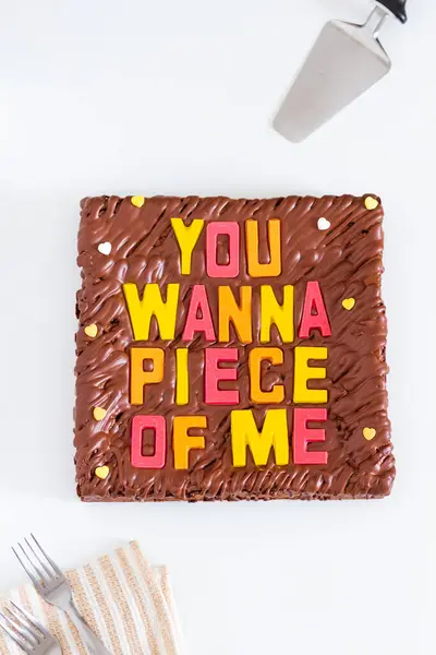 Brownie Con Mensaje Quieres Pedazo Invitar Comer Concepto Composición Estilo — Foto de Stock
