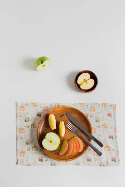 Zdravé Svačinky Nakrájená Jablka Ploché — Stock fotografie