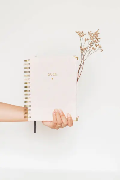 2023 Planner Beige Achtergrond Begrepen Ruimte Minimalistische Samenstelling — Stockfoto