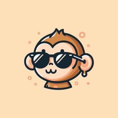 A vector illustration of a cute monkey wearing glasses on an orange background