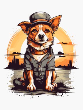 Trendy Dog in Sunset Bliss clipart