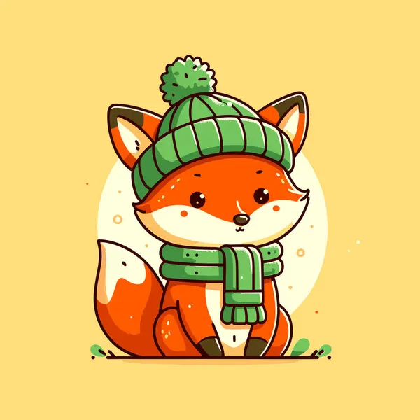 Whimsical Winter Fox Green Attire는 — 스톡 벡터