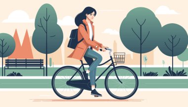 Manzaralı parkta bisikletli bir kadın