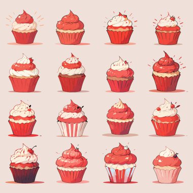 Ruby Red Cupcake Serisi Vektör Resimleri