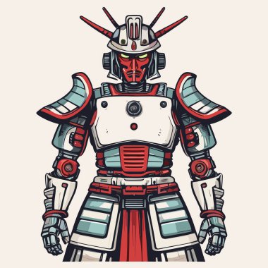 Futuristic Samurai Robot, Detailed Armored Warrior Illustration clipart