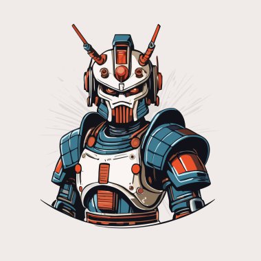 Futuristic Samurai Robot, Detailed Armored Warrior Illustration clipart