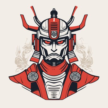 Futuristic Robot in Colorful Sci-Fi Armor with Red Highlights clipart