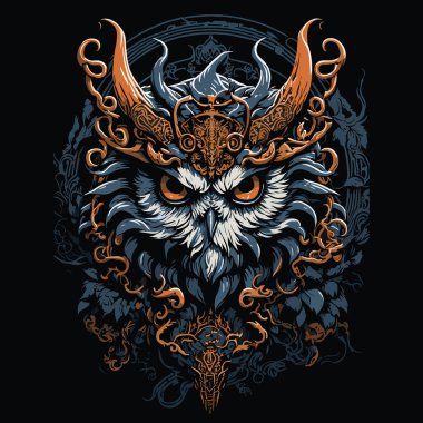 Intricate Owl with Ornate Horns Amid Mystical Patterns Vector clipart