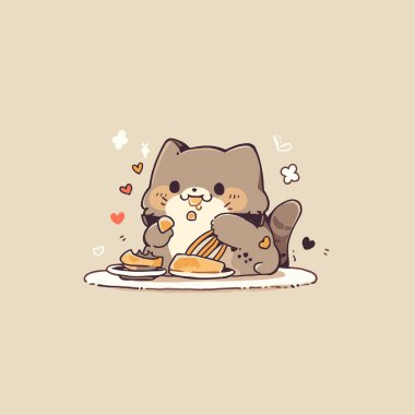 Adorable Cat Enjoying a Delightful Meal with Love. Cute Cat Vector. clipart