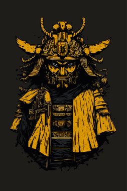 Intricate Steampunk Samurai in Monochrome Illustration Vector clipart