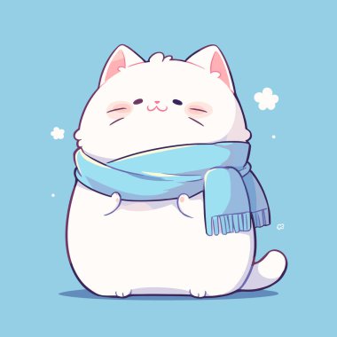 Adorable Cartoon Cat in Cozy Blue Scarf on Pastel Background. Vector Cute Cat. clipart