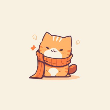 Adorable Cat with Scarf in Cozy Minimalistic Illustration. Vector Cute Cat. clipart