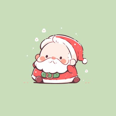 Yumuşak Yeşil Arkaplanda Şirin Chibi Santa Illustration. Sevimli Noel Vektörü.