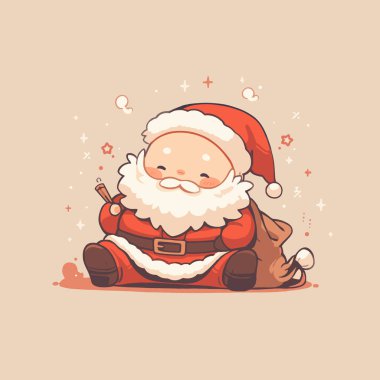 Adorable Chibi Santa Illustration with Presents and Joyful Vibes. Cute Santa Vector. clipart