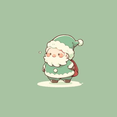 Cute Cartoon Santa in Light Green Outfit Illustration. Cute Santa Vector. clipart