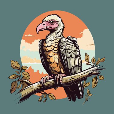 Majestic Hooded Vulture Perched on Branch at Sunset. Bird Vector. Vector Illustration. T-shirt Vector Design. clipart