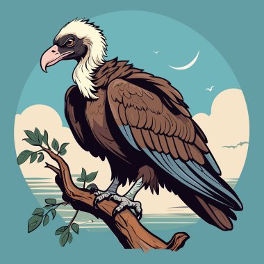 Majestic Cape Griffon Vulture Perched on Branch. Bird Vector. Vector Illustration. T-shirt Vector Design. clipart