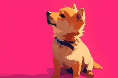 A colorful digital illustration of a small dog with a pink background, exuding a playful and lively vibe. clipart