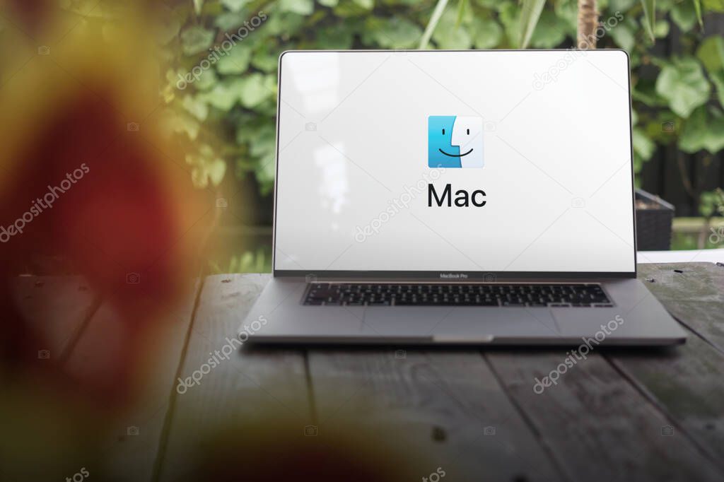 WROCLAW, POLAND - SEPTEMBER 14, 2023:MacOS logo (Mac OS X), an operating system developed by Apple Inc., displayed on a MacBook Pro screen