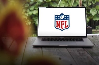 WROCLAW, POLAND - NOVEMBER 22, 2023: NFL logosu (National Football League), 32 takımdan oluşan profesyonel Amerikan futbol ligi.