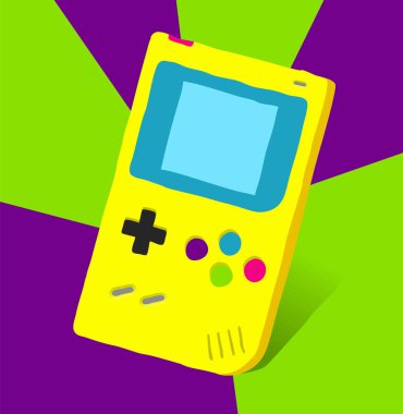 GameBoy 'un tam düzenlenebilir el çizimi vektör grafiği (eski taşınabilir konsol) 80' lerin modası 90 'ların modası - klasik, retro görüntü.