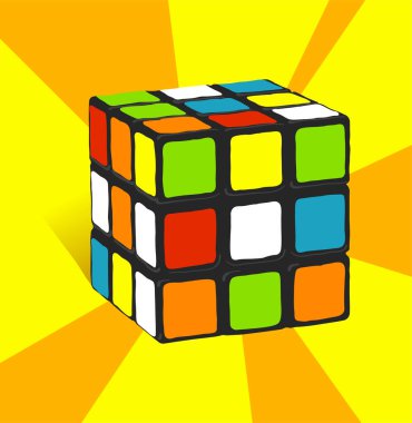 Karmaşık Rubik Küpü 'nün tamamen düzenlenebilir el çizimi grafiği 80' lerin modası 90 'ların modası - klasik, retro görüntüsü.