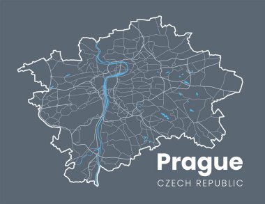 Çek Cumhuriyeti 'nin başkenti Prag' ın ayrıntılı haritası. Praha City posterinin sokak ve Vltava Nehri 'ndeki koyu arkaplanda hafif vuruş versiyonu.