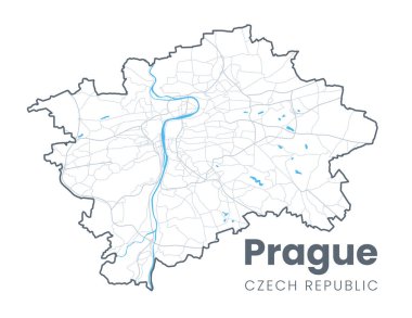 Çek Cumhuriyeti 'nin başkenti Prag' ın ayrıntılı haritası. Praha City posterinin sokakları ve Vltava Nehri 'ni gösteren hafif vuruş versiyonu.