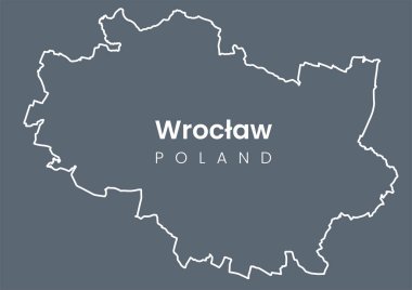 Urban Wroclaw haritası. Wroclaw haritası, Polonya sınırları. Koyu arkaplanda hafif vuruş sürümü.