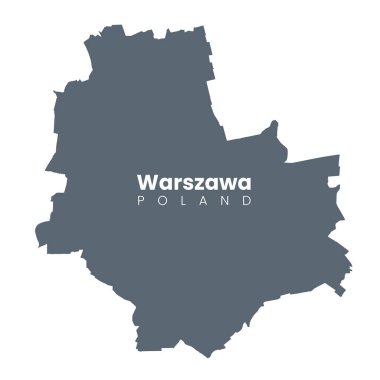 Warszawa Haritası, Polonya 'nın başkenti. Şehir sınırları haritası. Varşova Şehri posterinin karanlık doldurulmuş versiyonu.