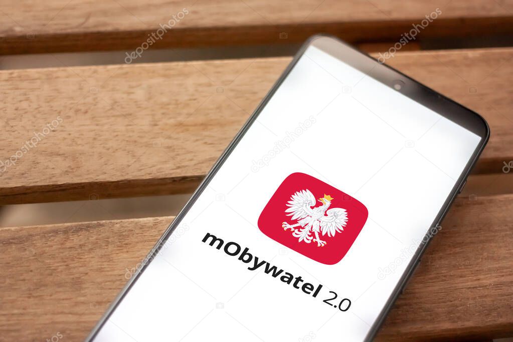 WROCLAW, POLAND - JULY 5, 2024:mObywatel 2.0 logo (Polish application offering mobile versions of documents as digital services), displayed on smartphone screen
